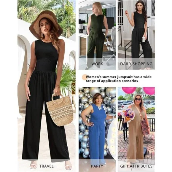 Jumpsuits for Women, Sleeveless Crew Neck Jumpsuits for Women Casual One